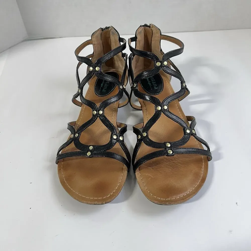 Montana Artisan Crafted Women Leather Gladiator Sandals Size 10 Black Flat